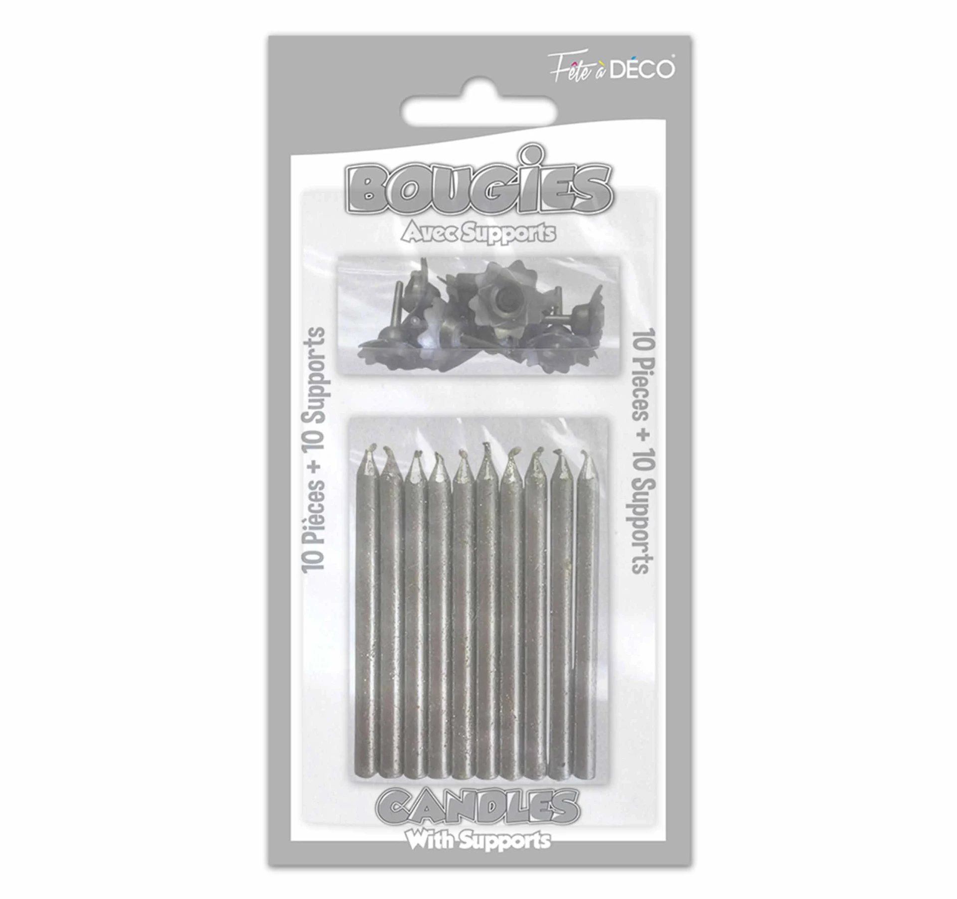 10 Bougies Supports Pailletees Argent