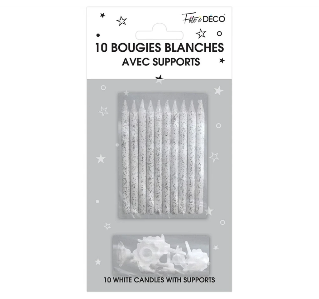10 Bougies Supports Pailletees Blanc