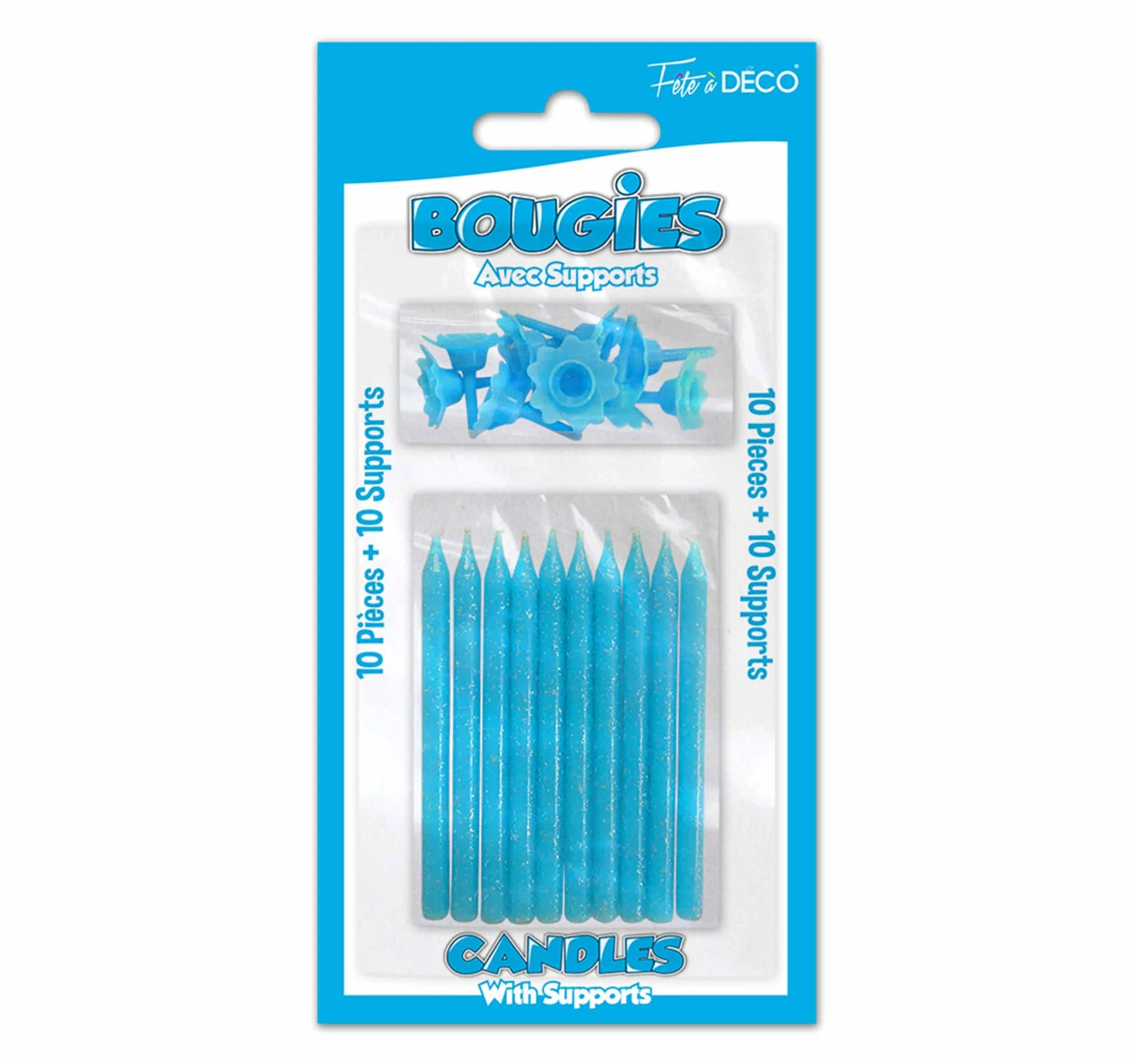10 Bougies Supports Pailletees Bleu
