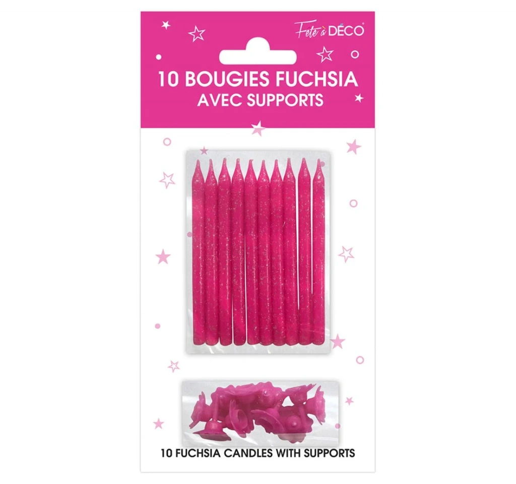 10 Bougies Supports Pailletees Fuchsia