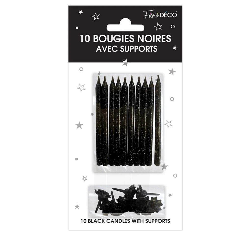 10 Bougies Supports Pailletees Noir