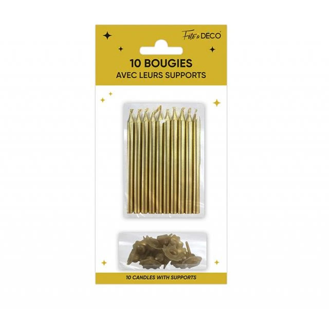 10 Bougies Supports Pailletees Or