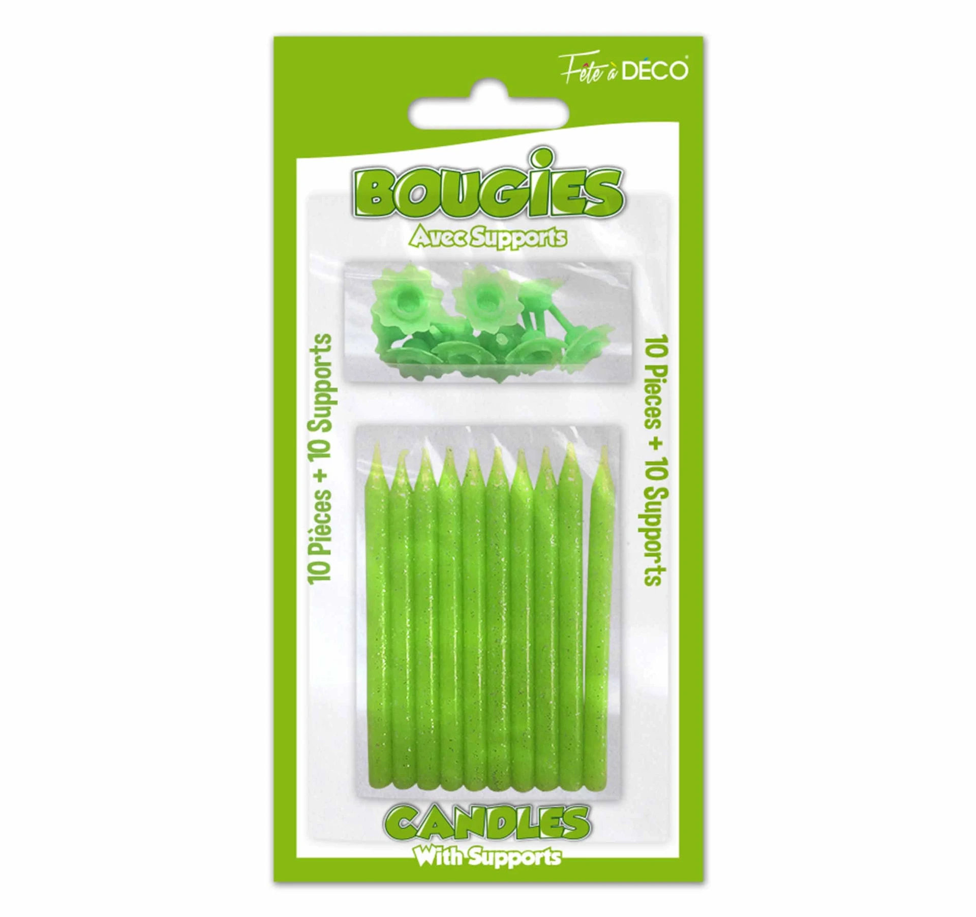 10 Bougies Supports Pailletees Vert