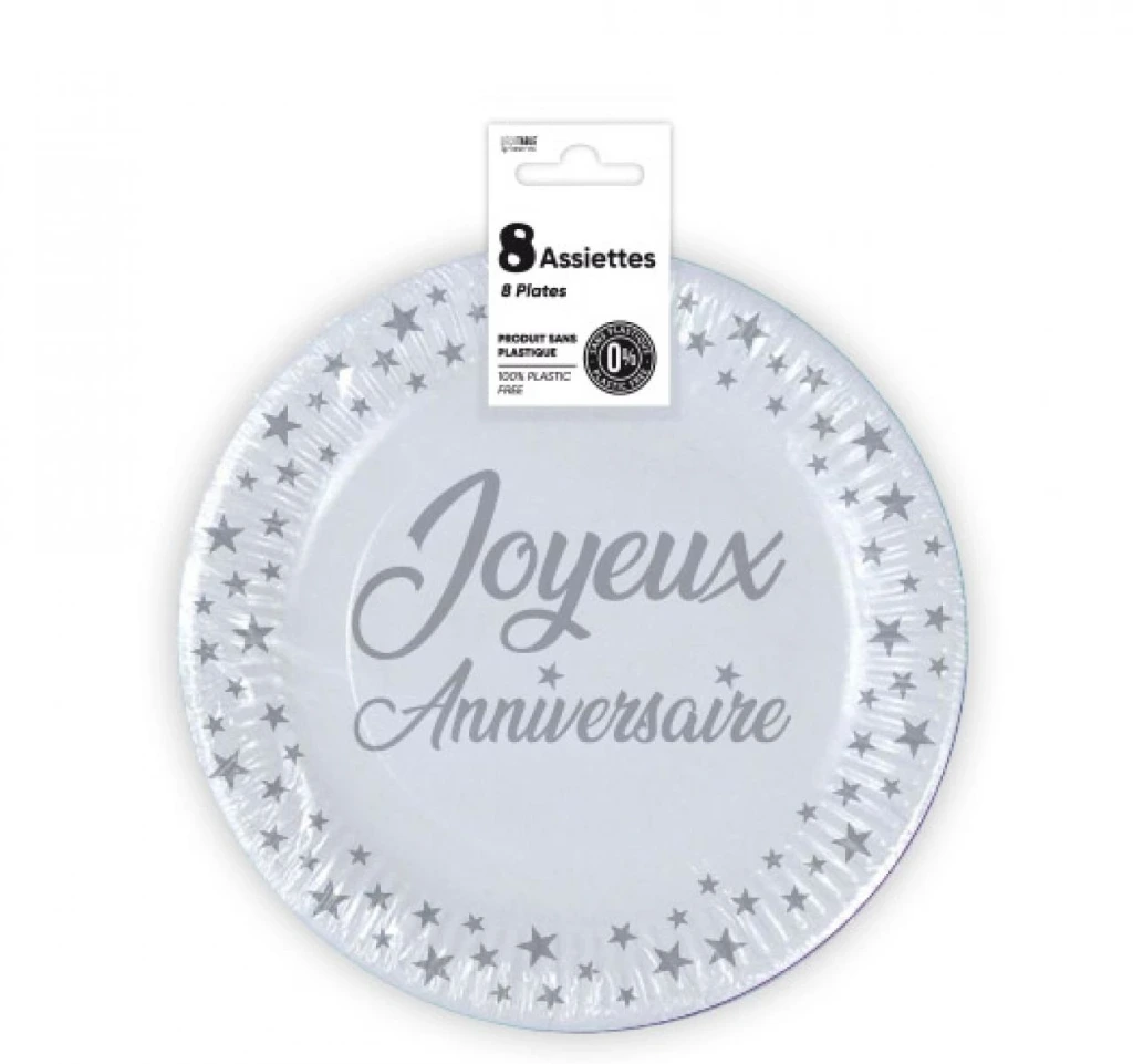 Assiettes X 8 Anniversaire 18Cm Blanc