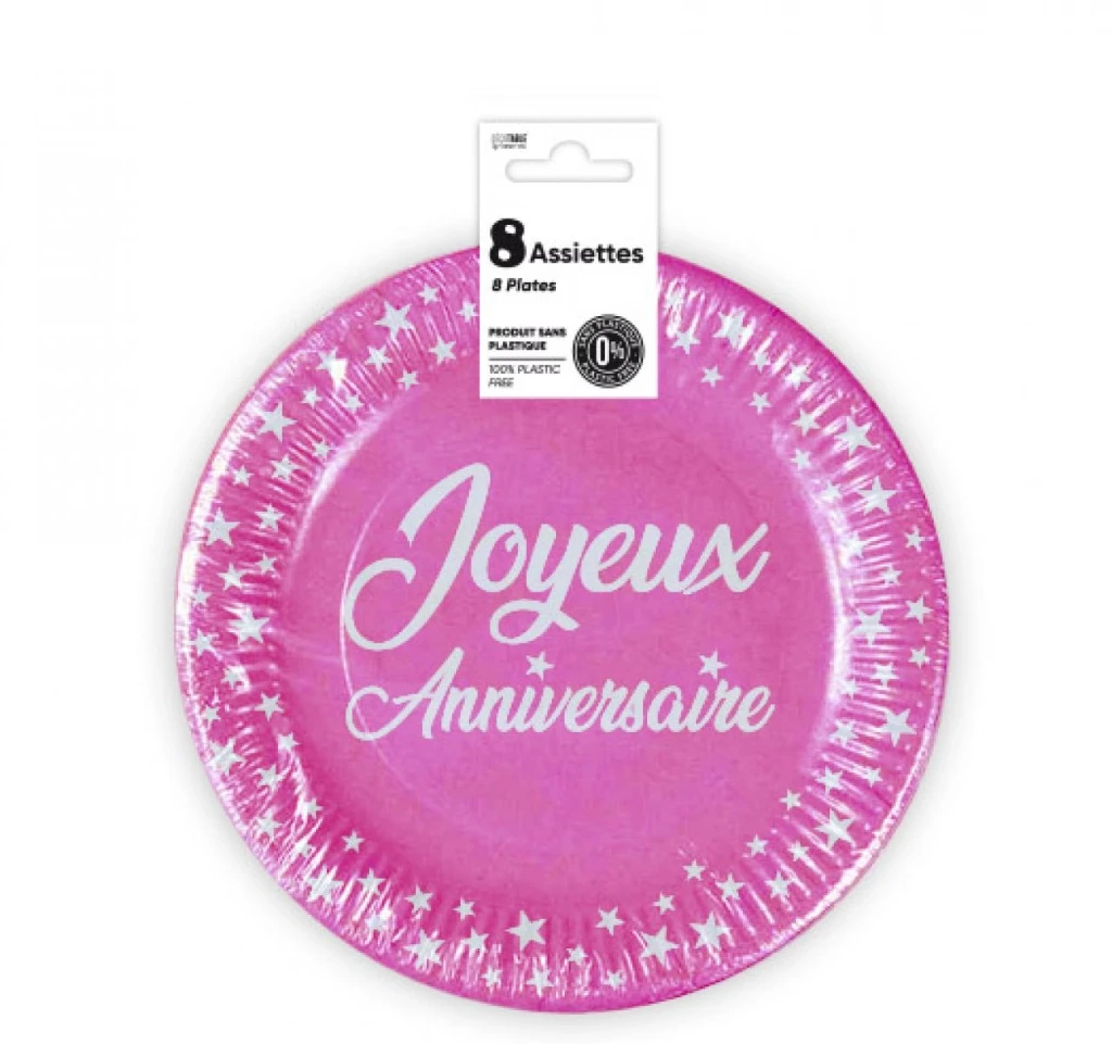 Assiettes X 8 Anniversaire 18Cm Fuchsia