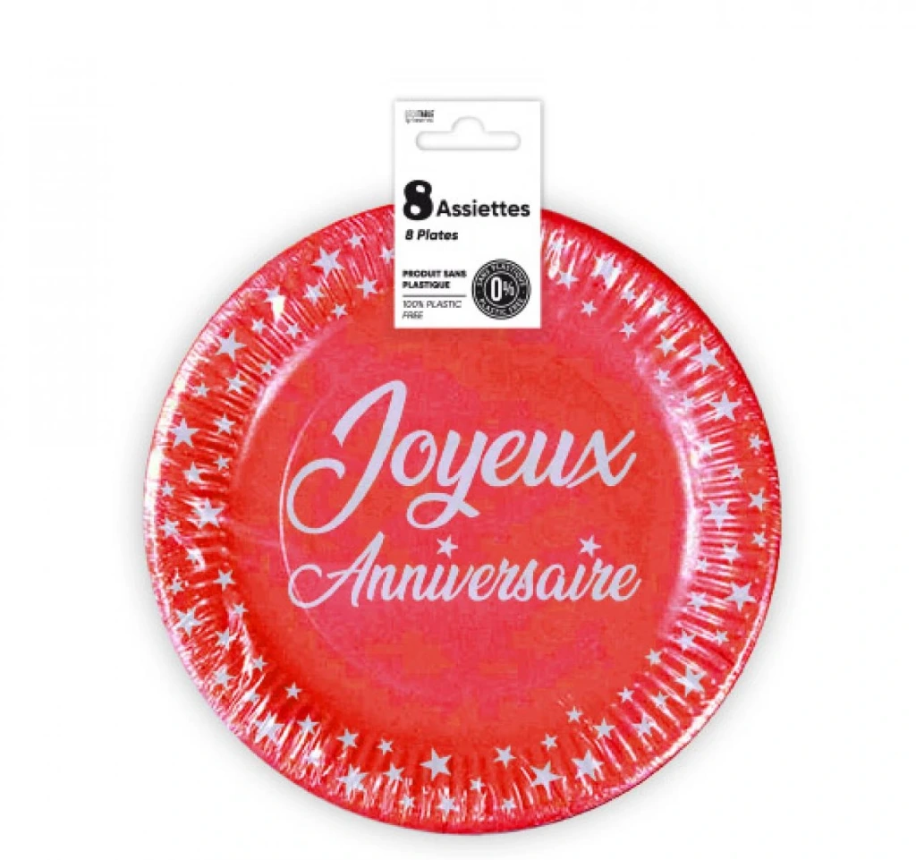 Assiettes X 8 Anniversaire 18Cm Rouge