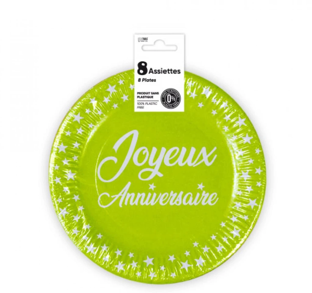 Assiettes X 8 Anniversaire 23Cm Blanc