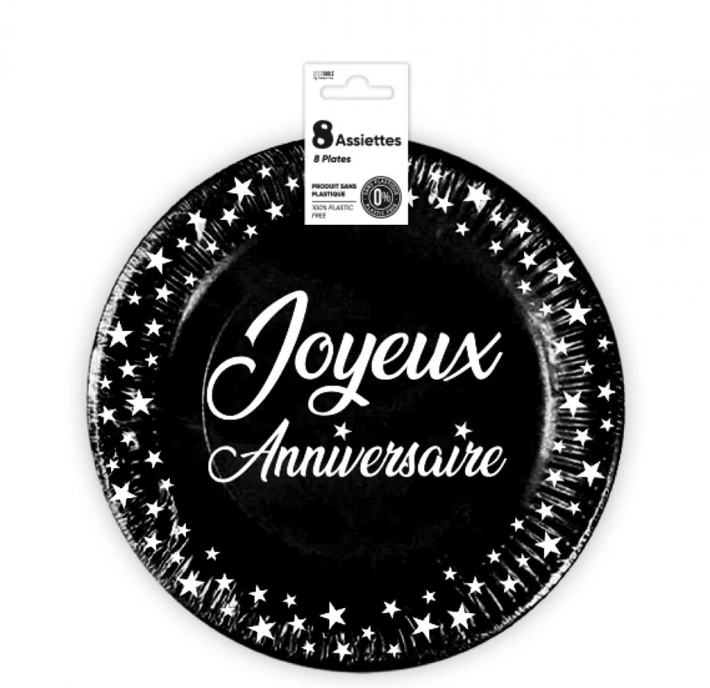 Assiettes X 8 Anniversaire 23Cm Noir