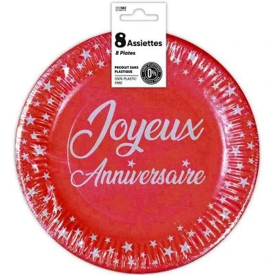 Assiettes X 8 Anniversaire 23Cm Rouge