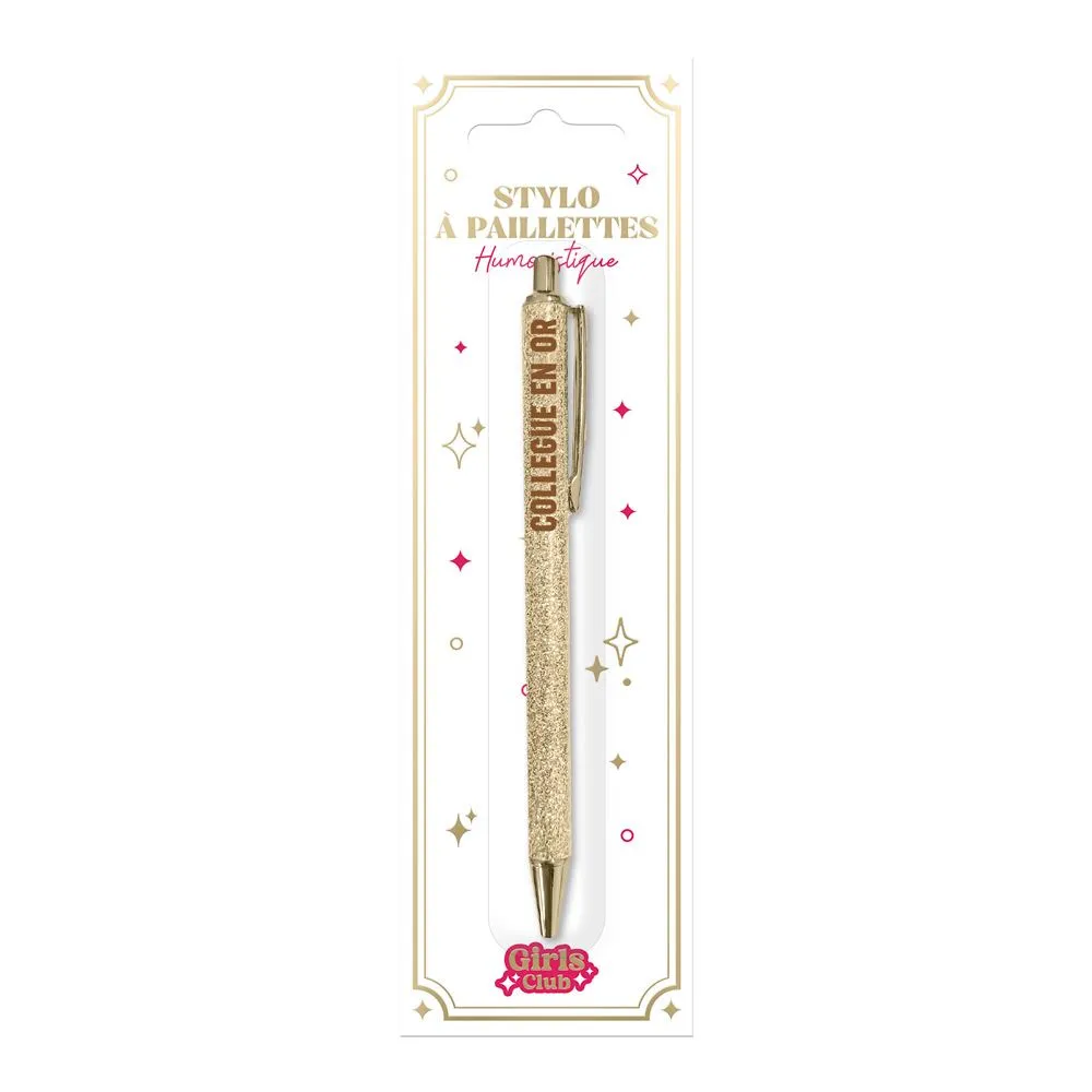 Stylo A Paillettes Dore Collegue En Or