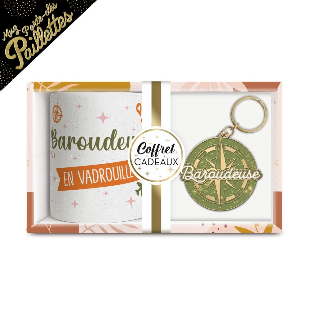 Coffret Mug Porte Cles Paillettes Baroudeuse