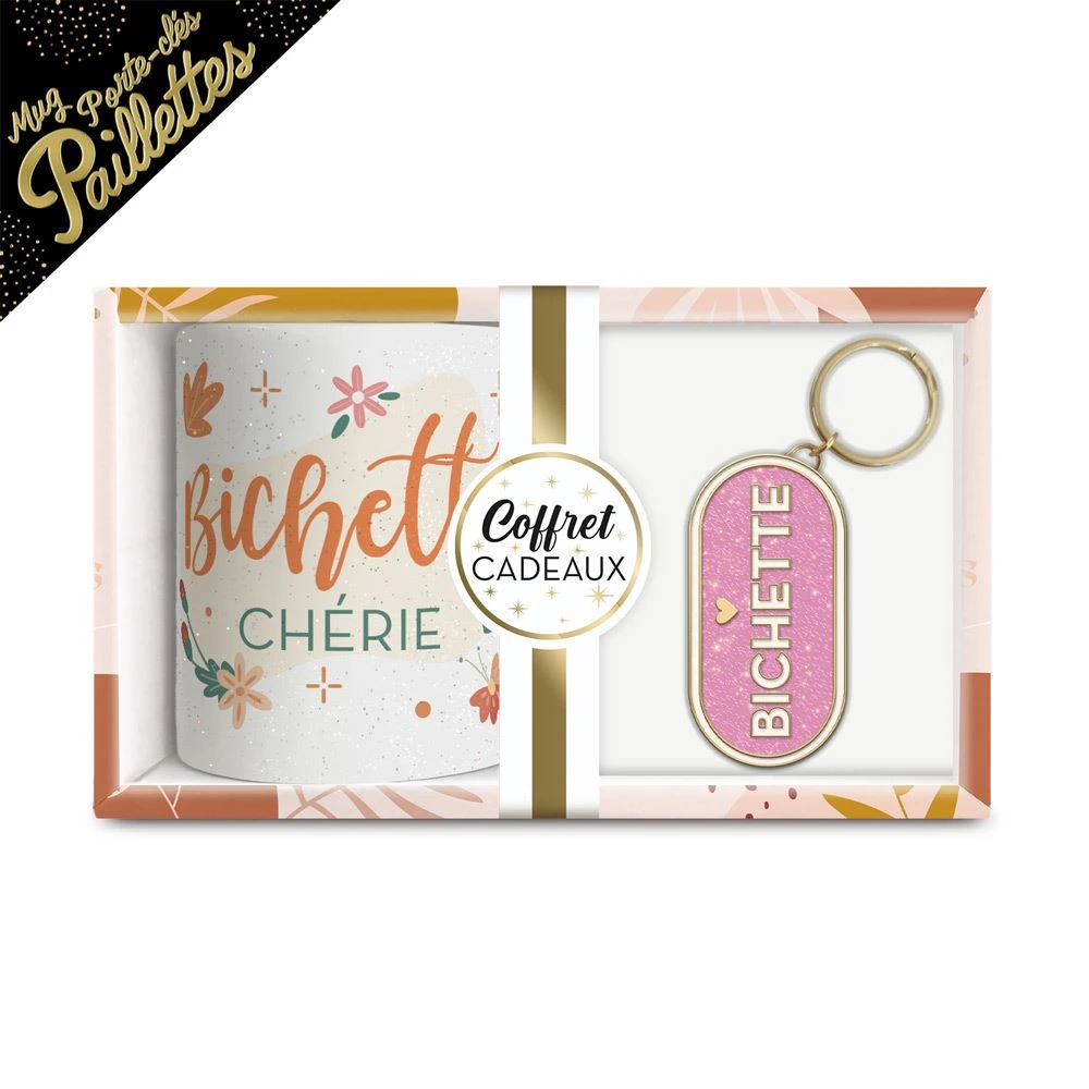 [STC-CD10318BV12] Coffret Mug Porte Cles Paillettes Bichette