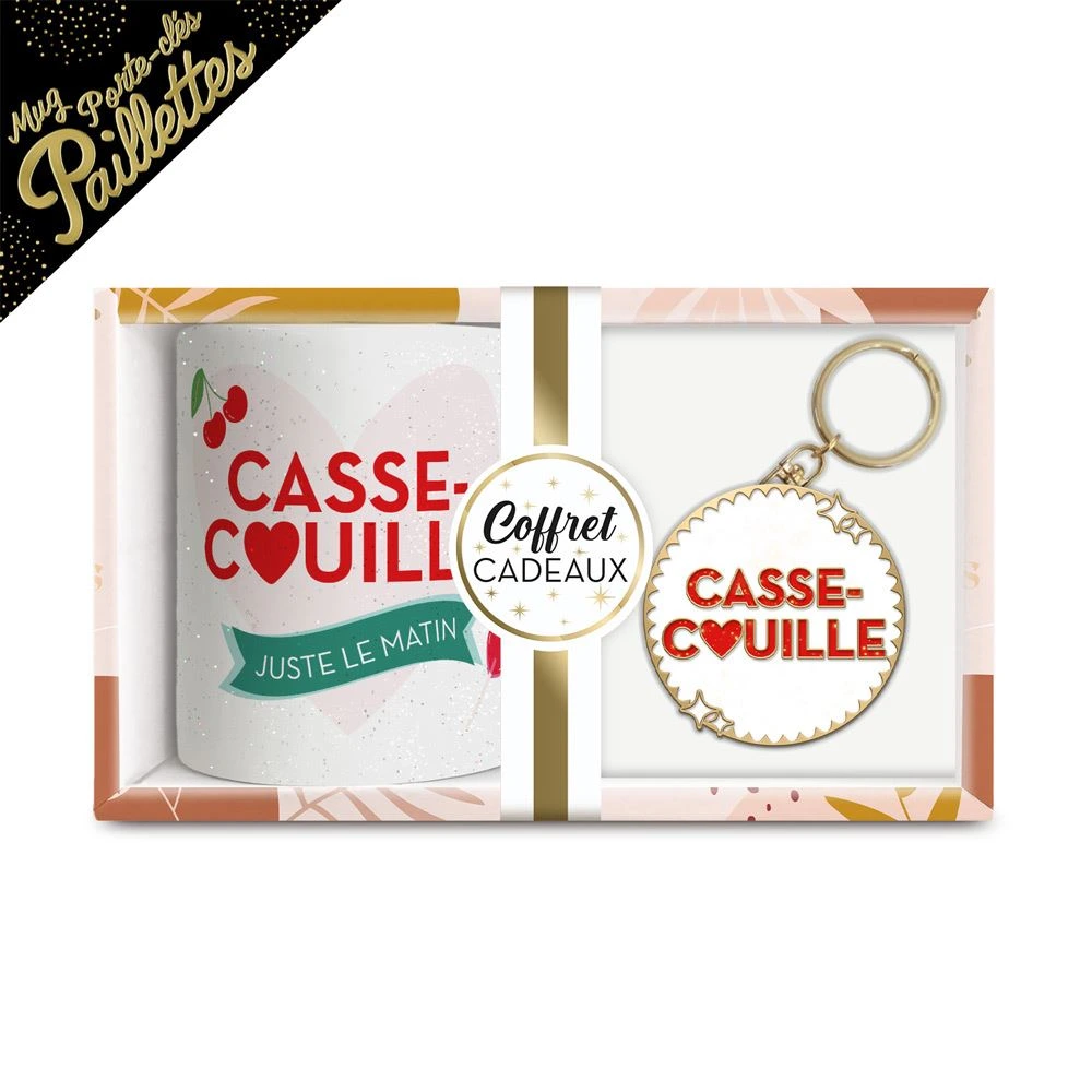 [STC-CD10318BV14] Coffret Mug Porte Cles Paillettes Casse Couille