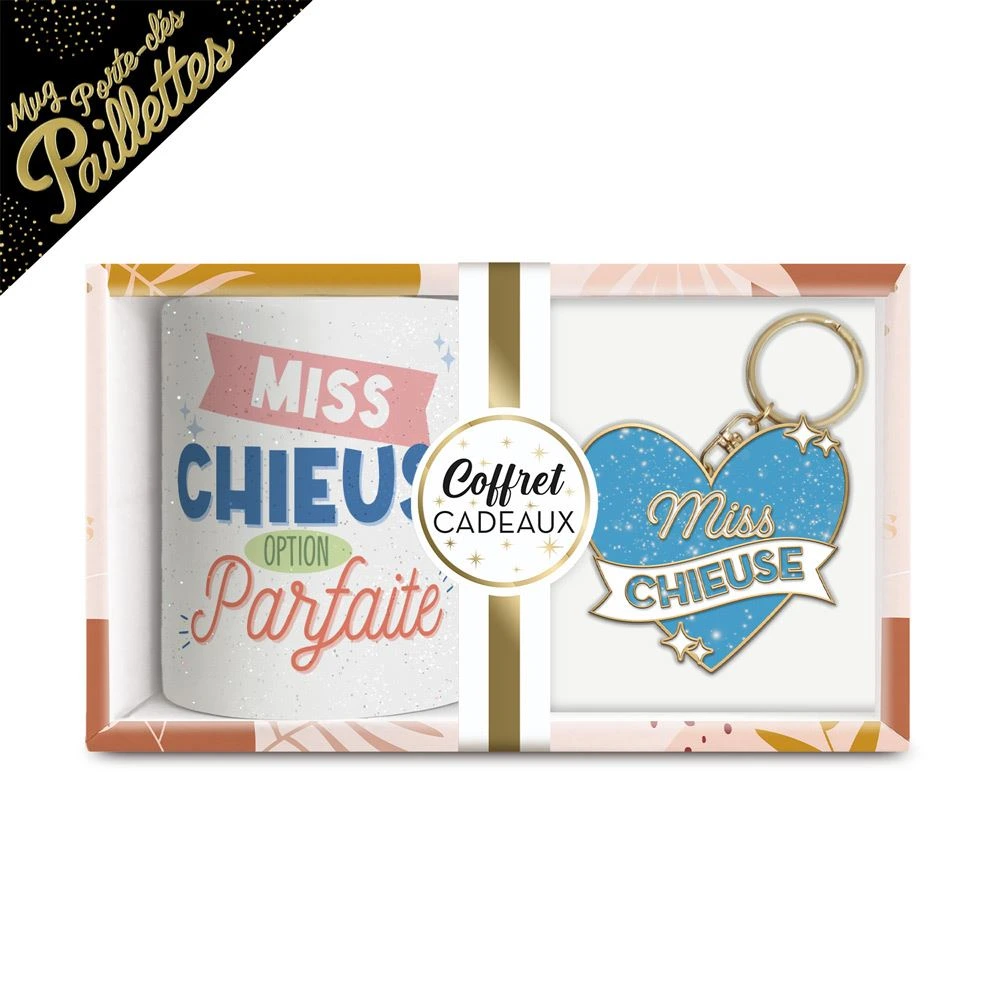 [STC-CD10318BV08] Coffret Mug Porte Cles Paillettes Chieuse