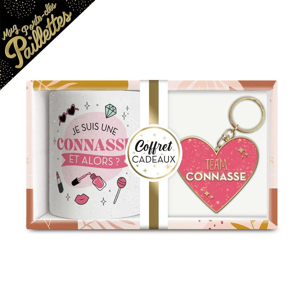 [STC-CD10318BV09] Coffret Mug Porte Cles Paillettes Connasse