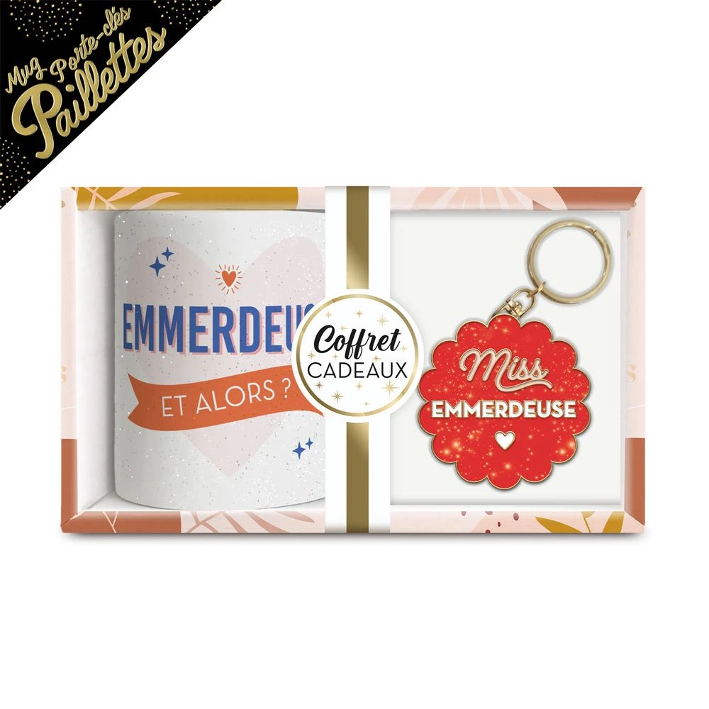 [STC-CD10318BV16] Coffret Mug Porte Cles Paillettes Emmerdeuse