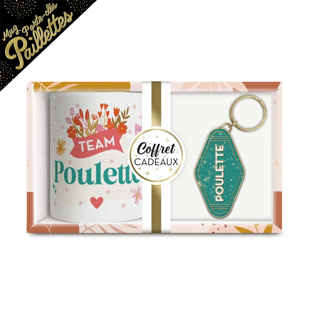 [STC-CD10318BV07] Coffret Mug Porte Cles Paillettes Poulette