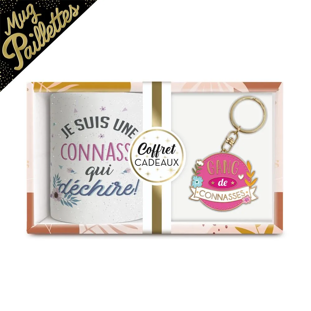 Coffret Mug Porte Cle "Gang De Connasse" A Paillettes