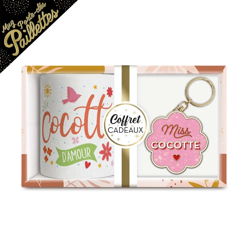 Coffret Mug Porte Cles Paillettes Cocotte
