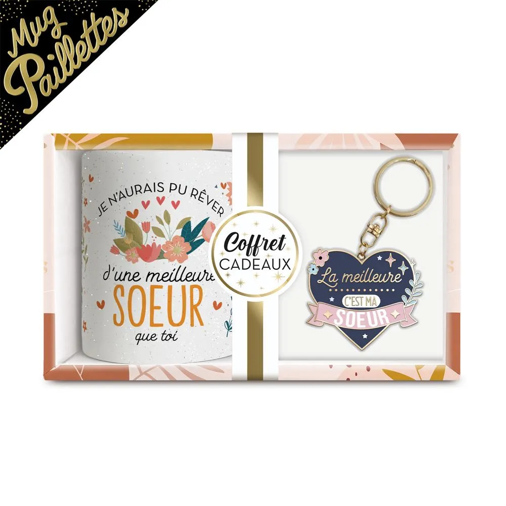 [STC-CD7006C_02] Coffret Mug Porte Cle "La Meilleure Sœur " A Paillettes