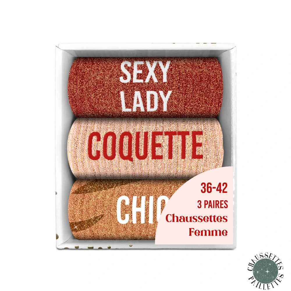 [STC-CD10058V39] Coffret trio Chaussettes paillettes Sexy lady