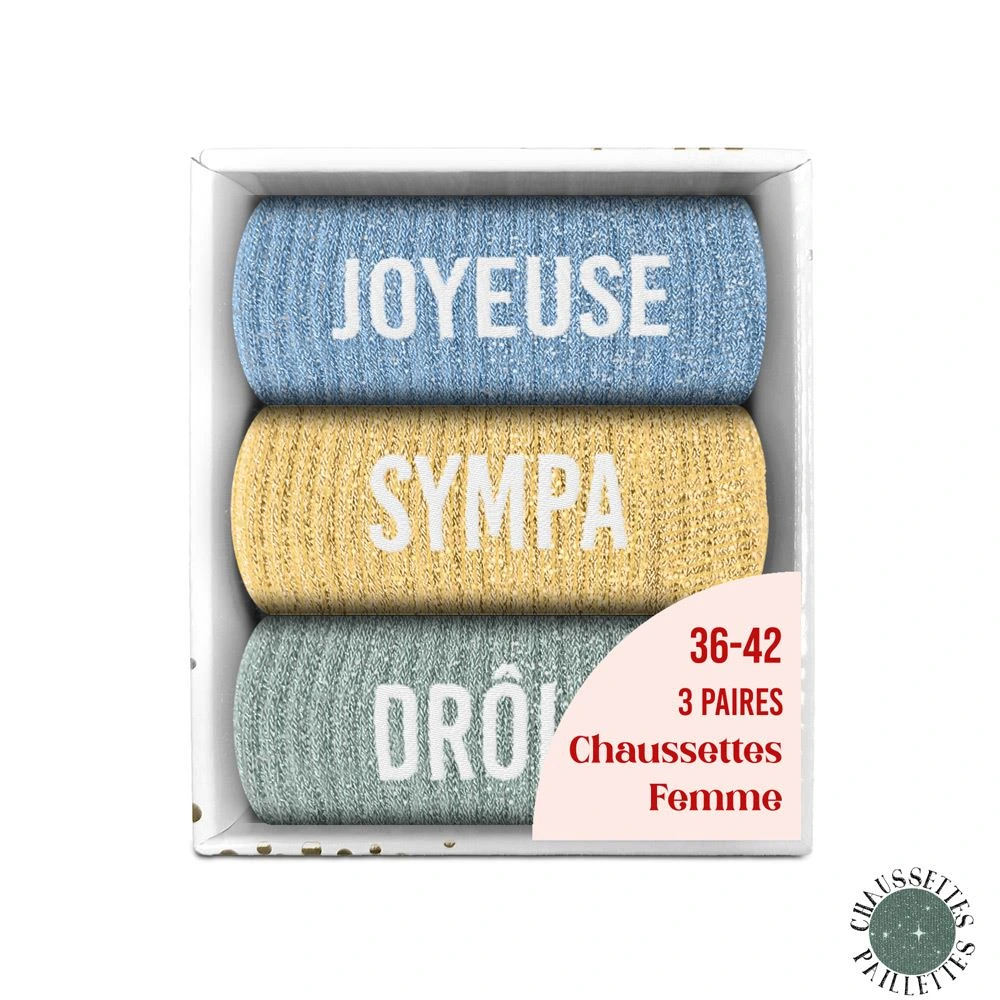 Coffret trio chaussettes paillettes joyeuse