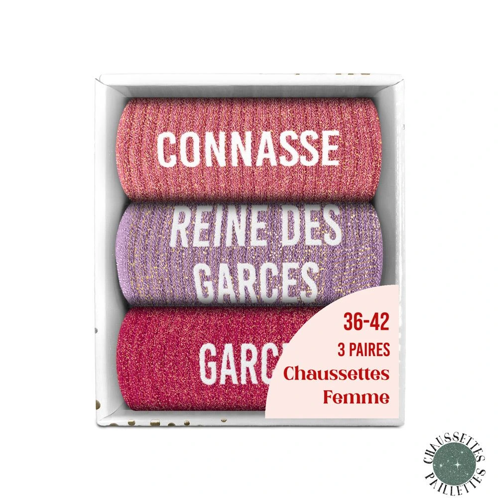 [STC-CD10058V38] Coffret trio chaussettes paillettes connasse