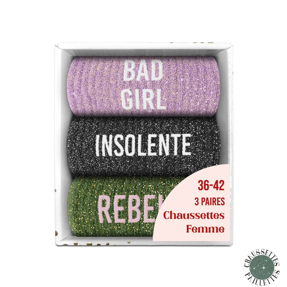 [STC-CD10058V37] Coffret trio chaussettes paillettes bad girl