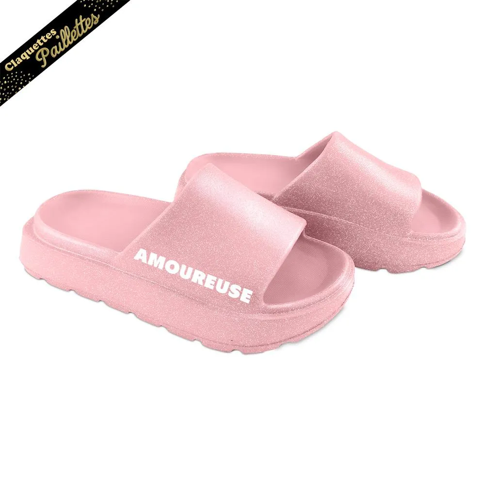 [STC-CD10183-1] Claquettes Paillettes Amoureuse Rose (37 -38)