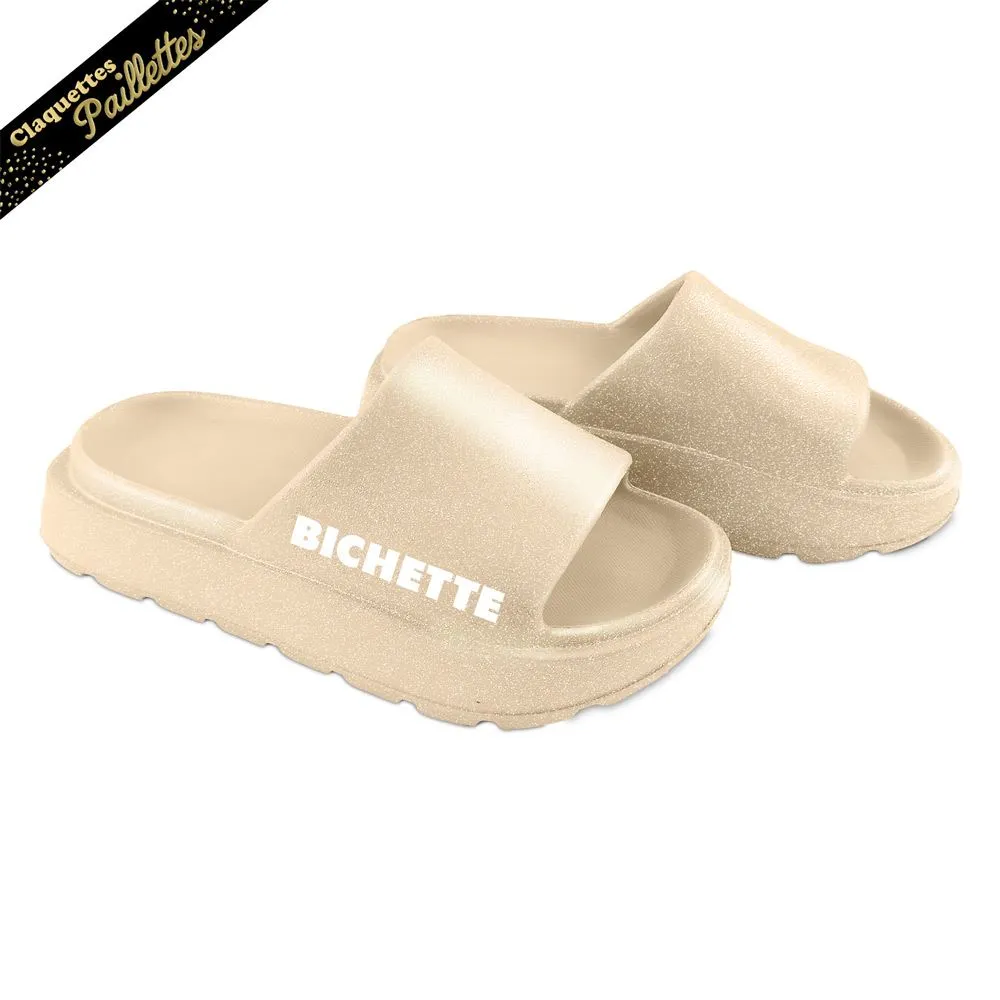 Claquettes Paillettes Bichette Beige