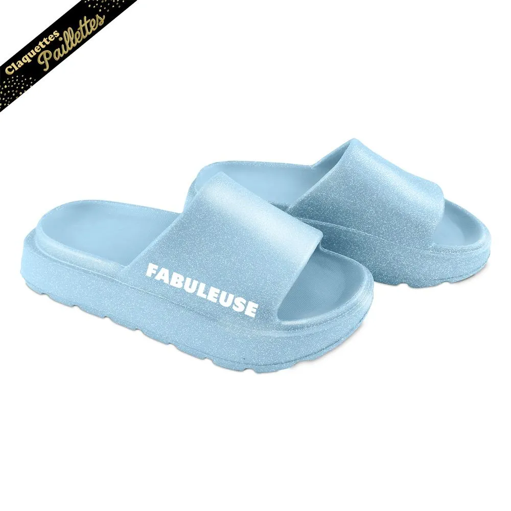 [STC-CD10191-1] Claquettes Paillettes Bleu Ciel Fabuleuse (40 - 42)