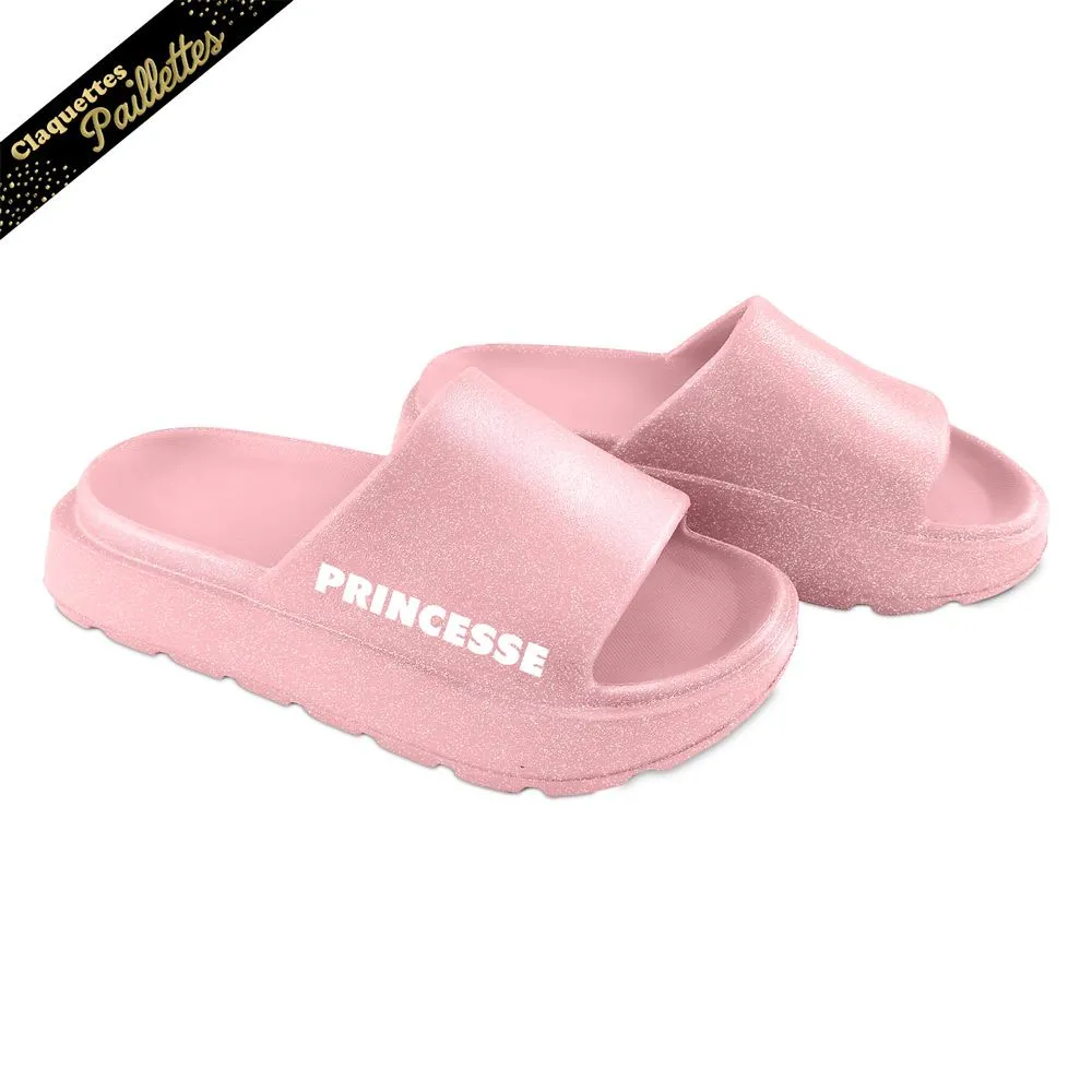 [STC-CD10192-1] Claquettes Paillettes Princesse Rose (40 - 42)