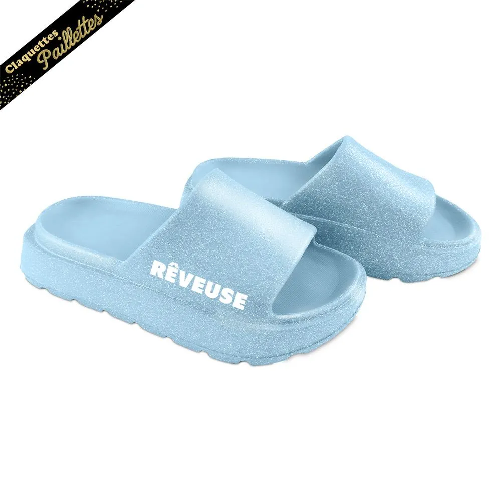 Claquettes Paillettes Reveuse Bleu Ciel