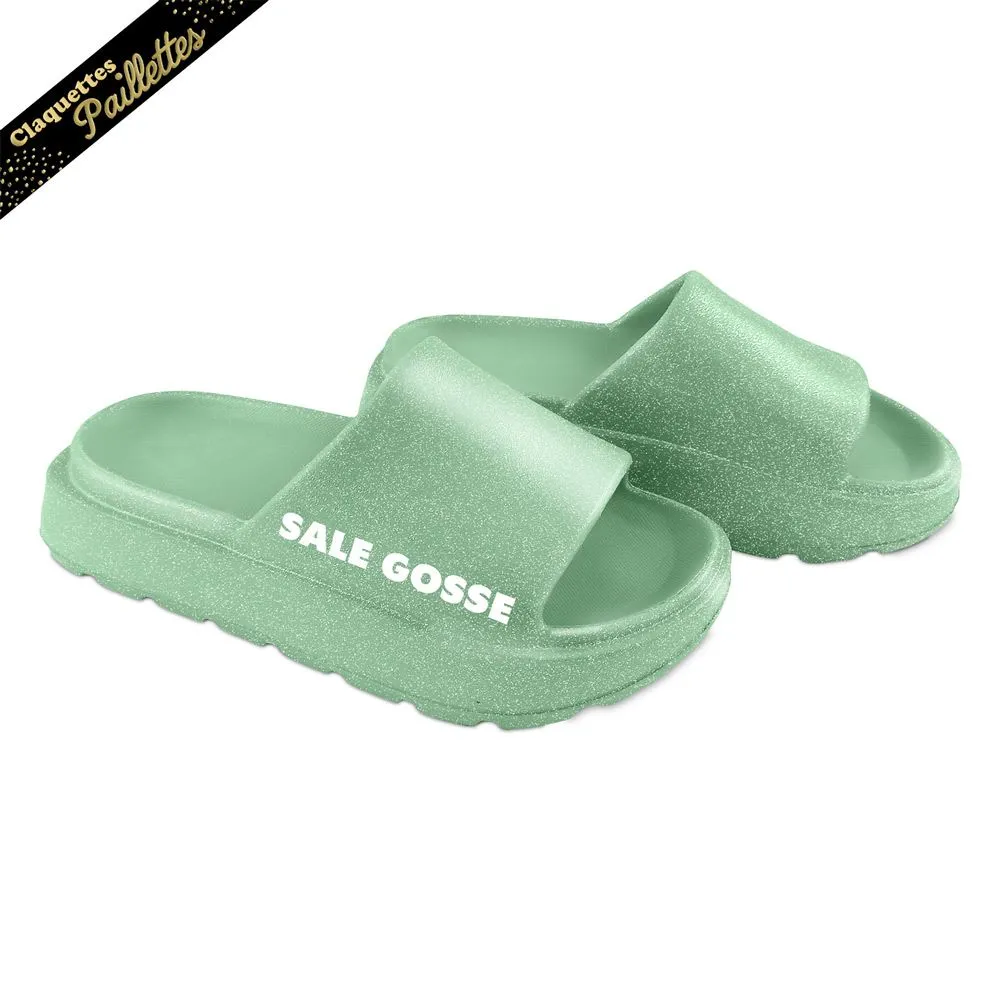 [STC-CD10188-1] Claquettes Paillettes Sale Gosse Menthe (37 -38)