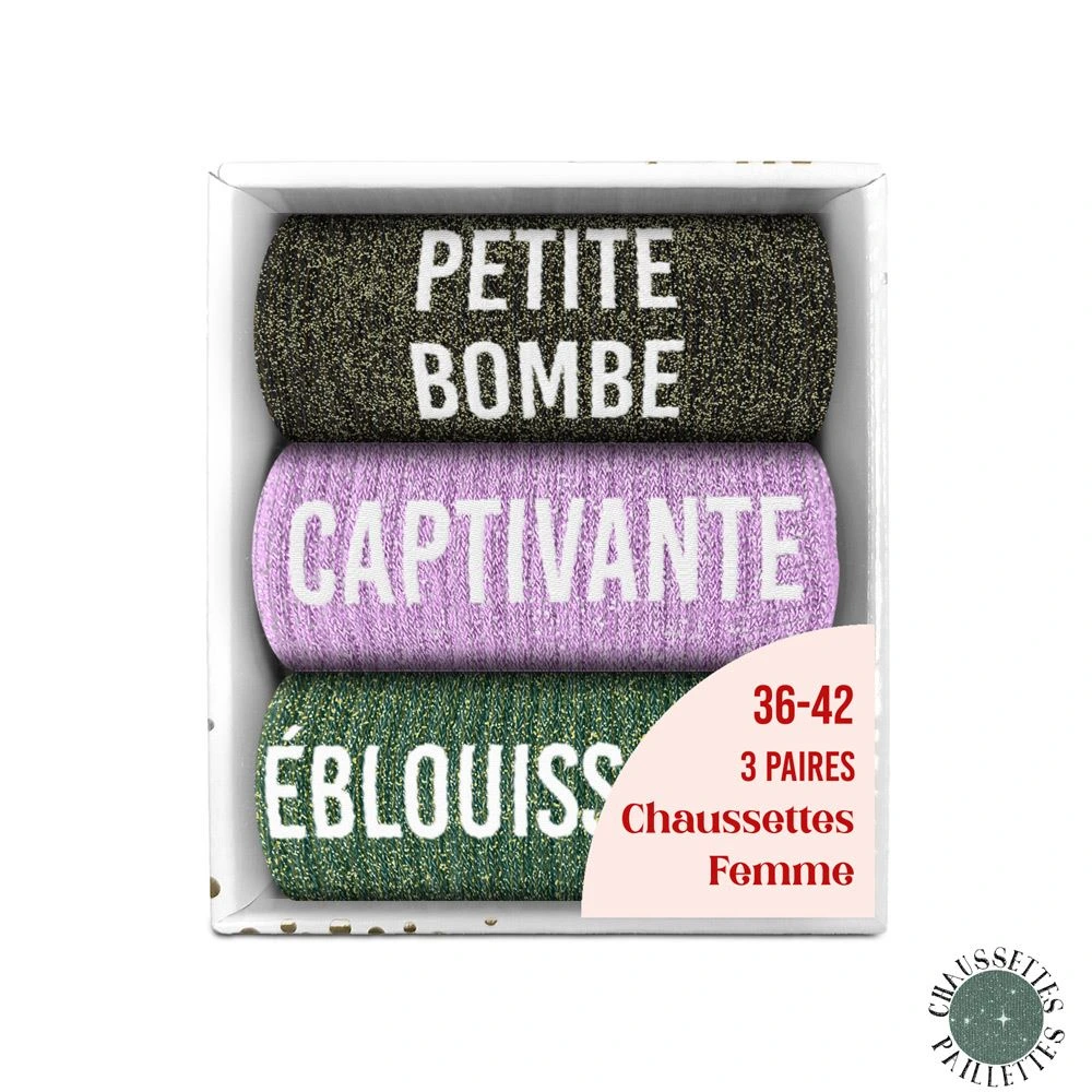[STC-CD10058V44] Coffret trio chaussettes paillettes petite bombe