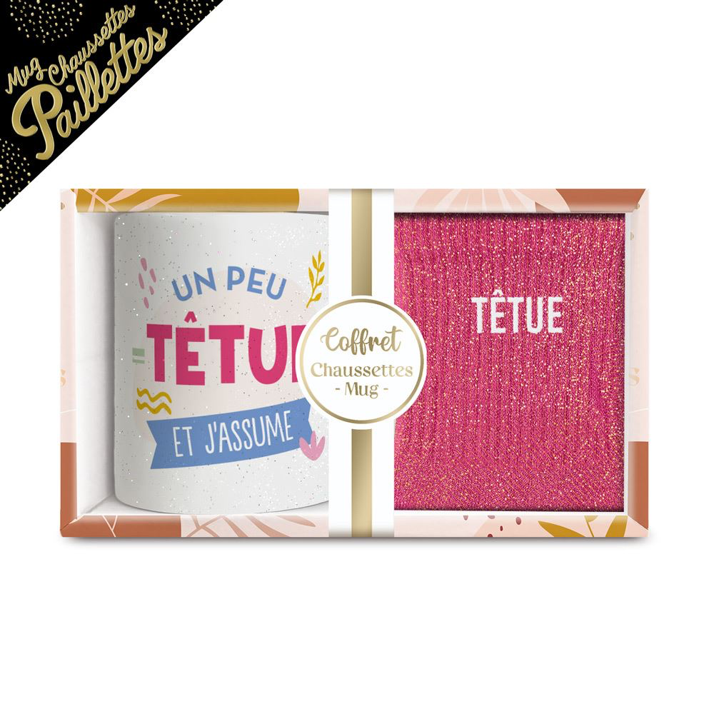 [STC-CD8672BV32] Coffret mug chaussettes paillettes têtue