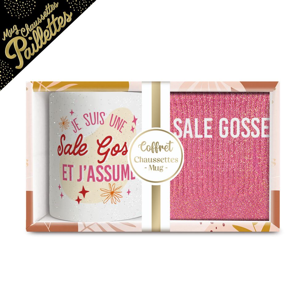 [STC-CD8672BV31] Coffret mug chaussettes paillettes sale gosse