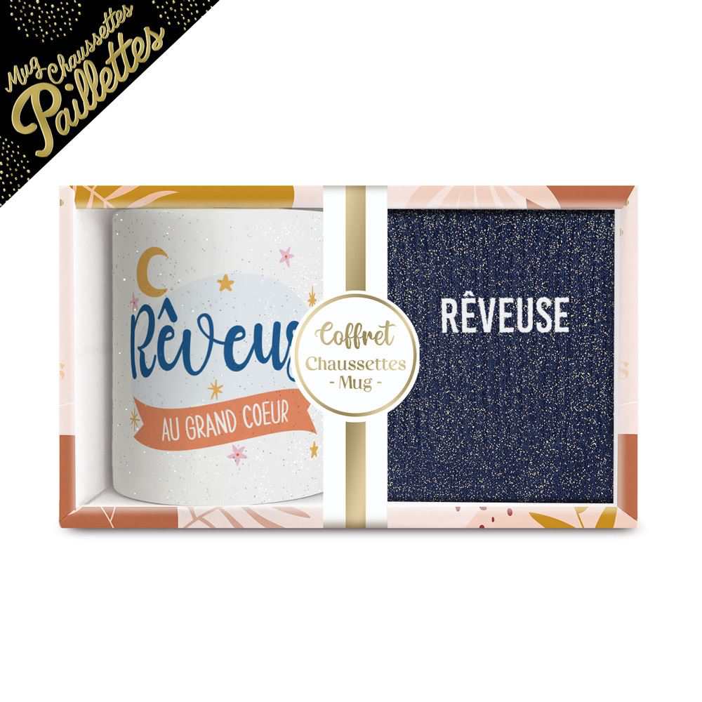 Coffret mug chaussette paillettes rêveuse