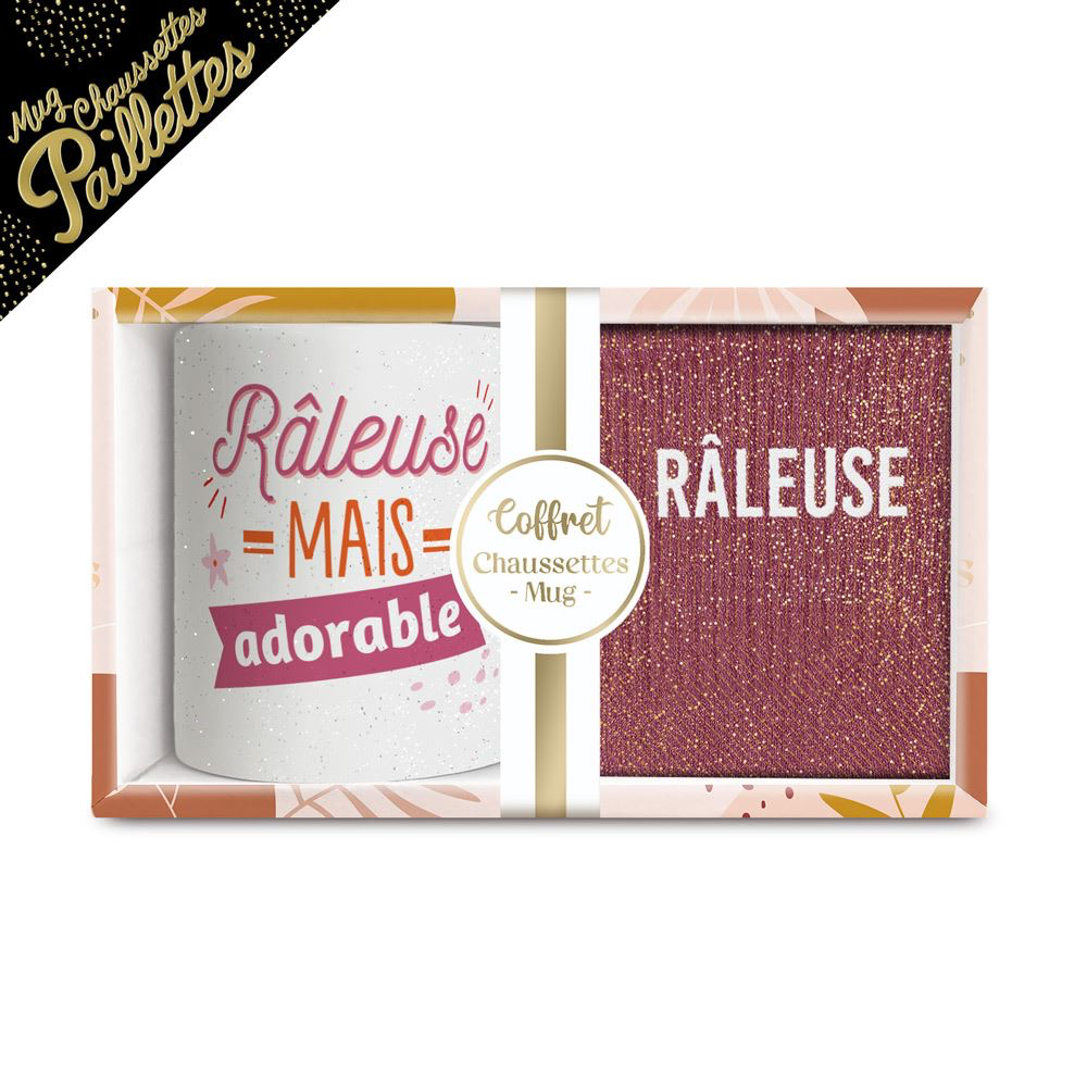 [STC-CD8672BV28] Coffret mug chaussettes paillettes Raleuse