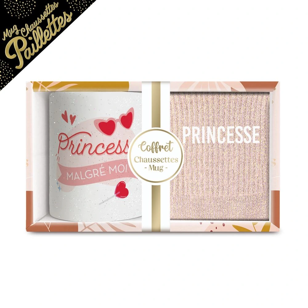 [STC-CD8672BV27] Coffret Mug chaussettes Paillettes Princesse