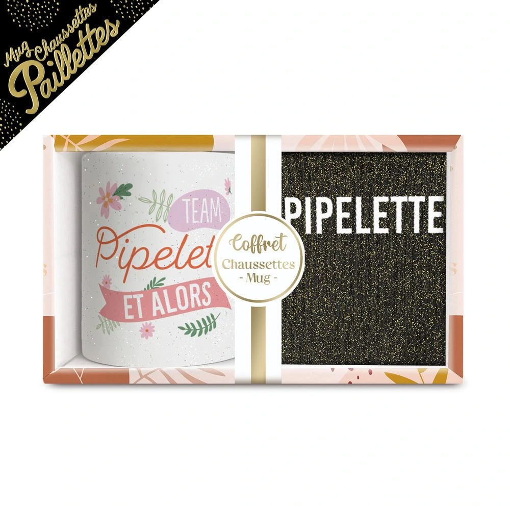 [STC-CD8672BV25] Coffret Mug chaussettes Paillettes Pipelette