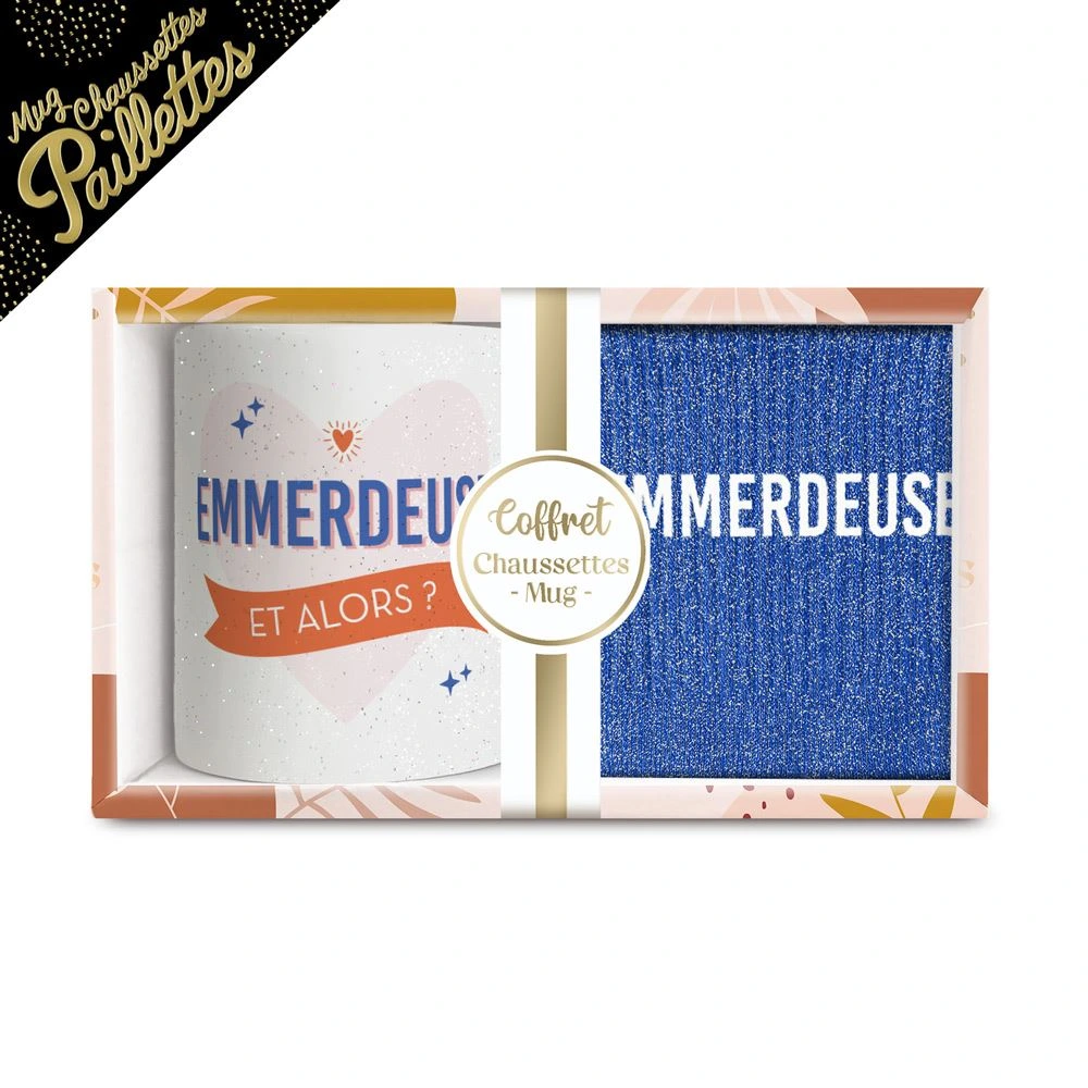 Coffret Mug Chaussettes Paillettes Emmerdeuse