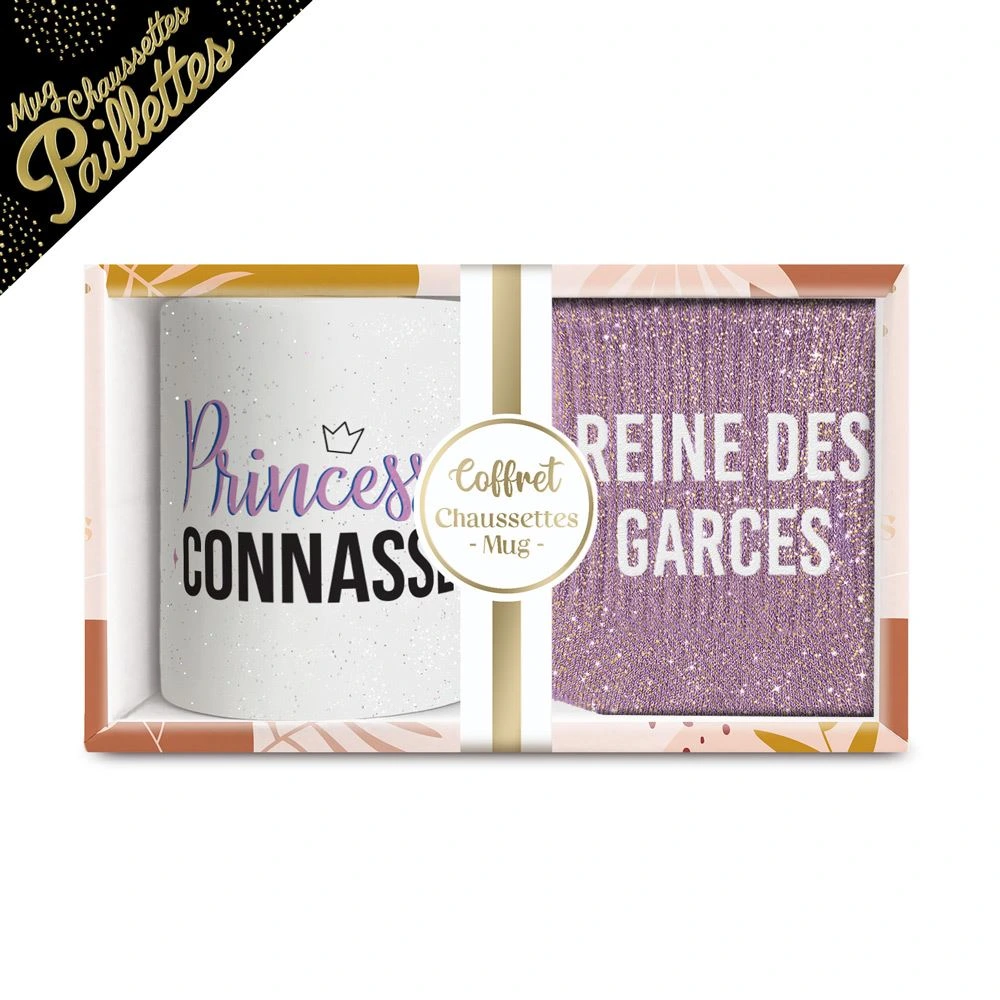 Coffret mug chaussettes paillettes affectif reine des garces
