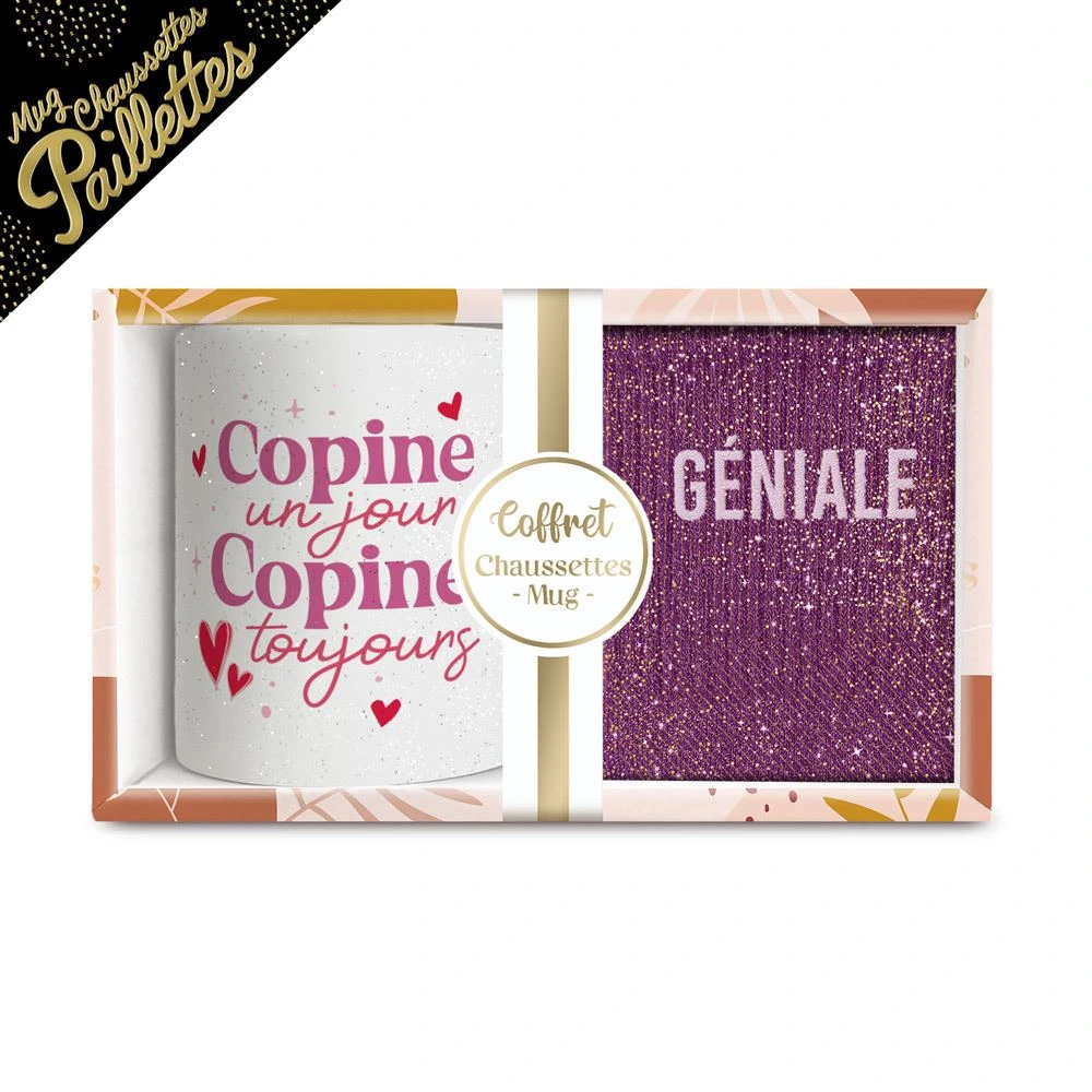 [STC-CD8672BV12] Coffret mug chaussettes paillettes affectif géniale