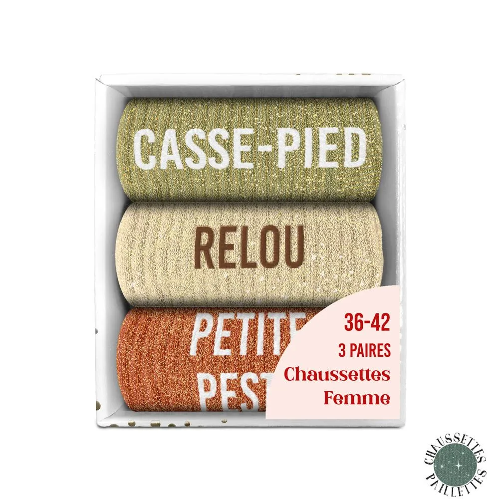 [STC-CD10058V43] Coffret Trio Chaussettes Paillettes Casse Pied