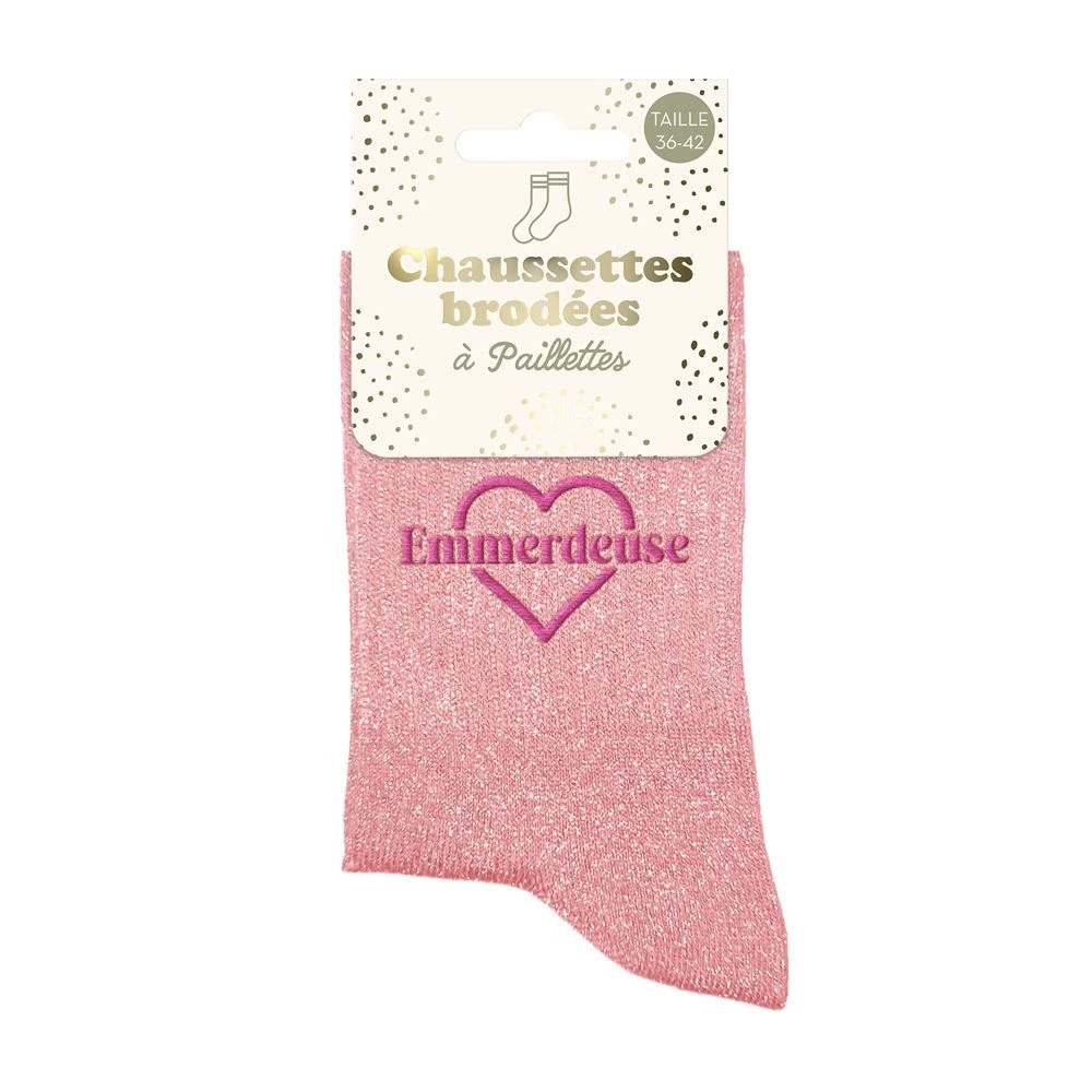 Chaussettes Paillettes Brodees Emmerdeuse
