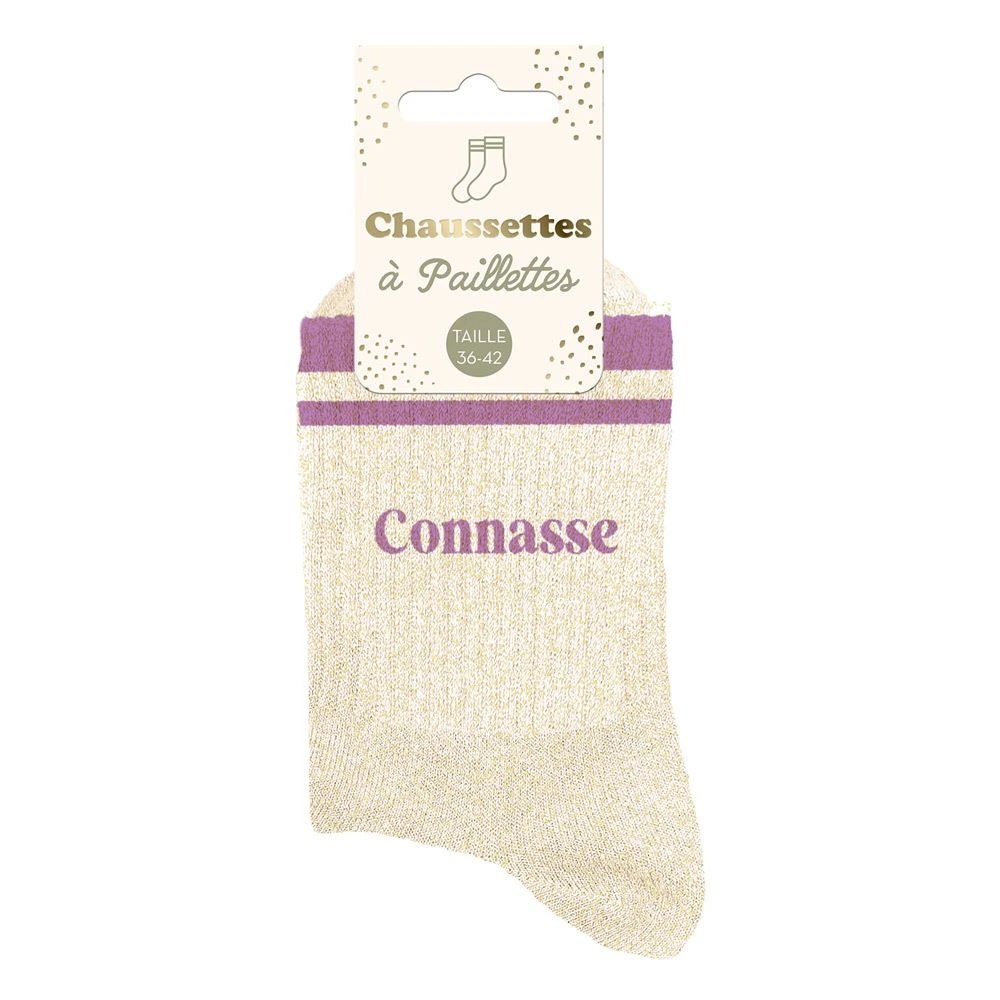 [STC-CD10705V08] Chaussettes Paillettes A Bandes Connasse