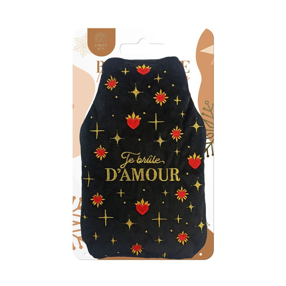 [STC-CD10707V01] Bouillotte Velours Brodees Noyaux De Cerises Je Brule D'Amour