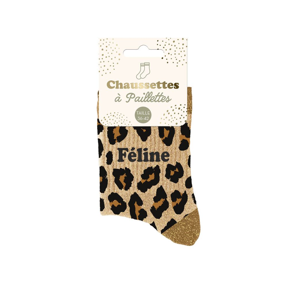 [STC-CD10254V20] Chaussettes paillettes Léopard Féline