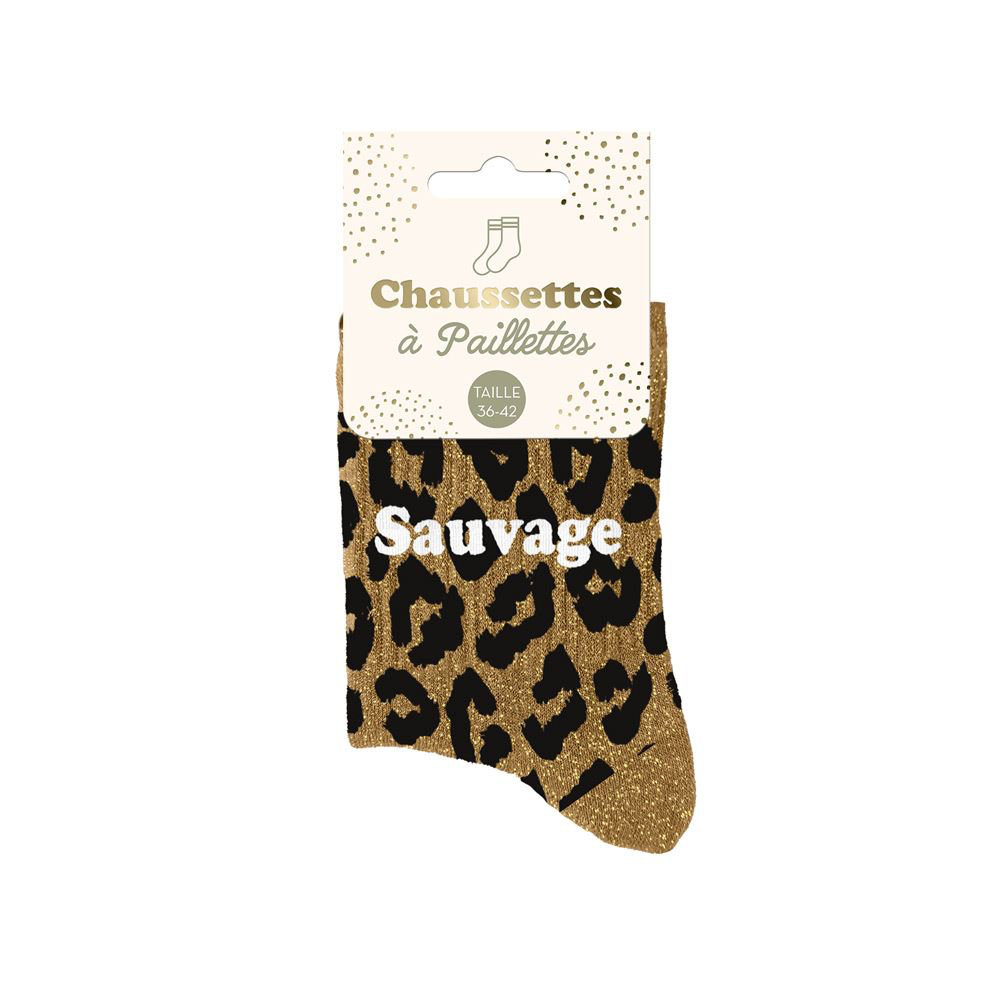 [STC-CD10254V19] Chaussettes paillettes Léopard Sauvage